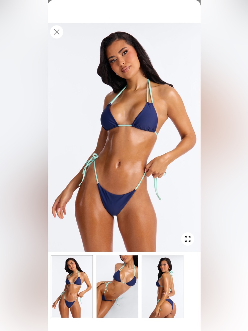 Fashion Nova Navy Bikini Set with Mint Tie Accents